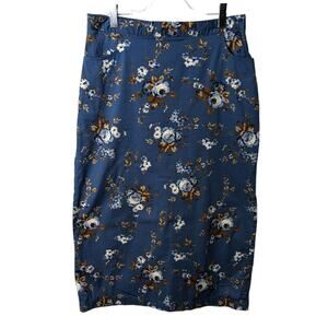 Vintage 90's  Cherokee Cotton Blend Maxi Straight Floral Skirt Blue Brown White